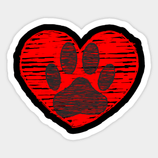 Sketched Dog Paw In Red Heart Sticker